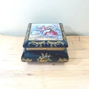 Trinket Jewelry Dresser Box Vtg A.C.F Sèvres Blue Gilt Hand-Painted Italy Signed